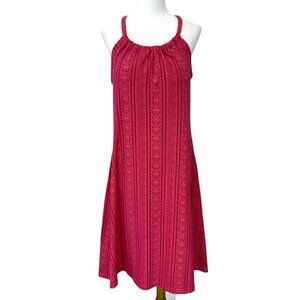 Prana Quinn Dress Racerback Halter Size XL A-line Shelf Bra Pink Fuchsia Printed
